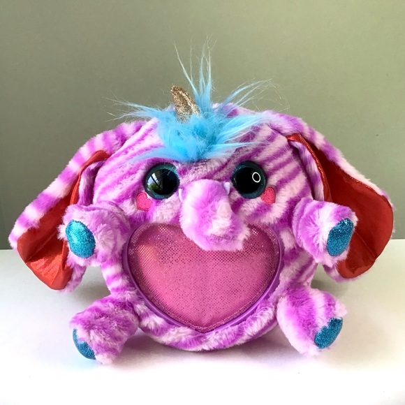 Zuru Rainbocorns Purple Striped Elephant Stuffed Plush Sparkle Heart Wings Horn - Picture 1 of 9